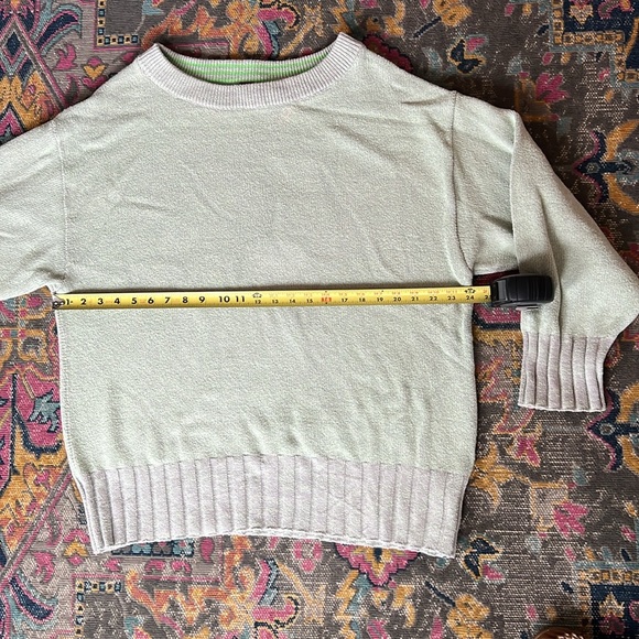 Free People Street Fair Knit Oversized Pullover Sweater Light Green & Grey sz S - Picture 7 of 12